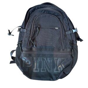 Victoria’s Secret PINK Black Logo Backpack | School Bag Travel Pack | Pre-Owned